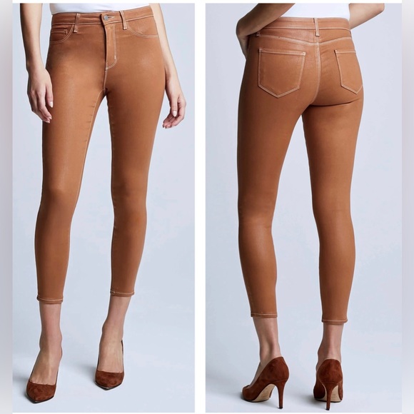 L'AGENCE Pants - NWOT L’AGENCE Margot High-Rise Coated Skinny Ankle Jeans- Burnt Orange/ …